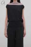 SWAYING 25 Early Spring Hanging Sleeve Colorblock Pullover SW-SW25PS1T03-HEIHUI Black and Gray SW25PS1T03